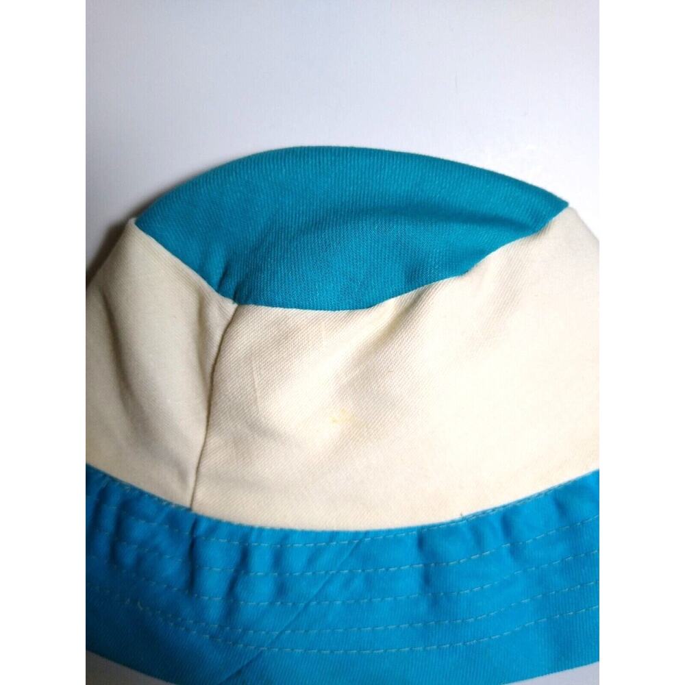 Vintage Child's Beach Hat Blue White Japan Retro Mod 1960s Unused Cloth Fabric - Picture 2 of 4